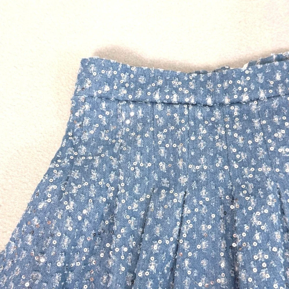 Lola + The Boys Sequin Skirt Sz 10 Blue Silver Sparkly Pleated School Girl Party